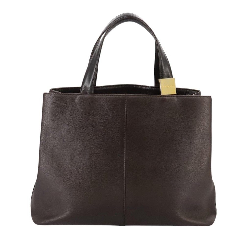 BURBERRY Tote Bag Leather Brown Gold Auth hk1954 - Picture 2 of 16